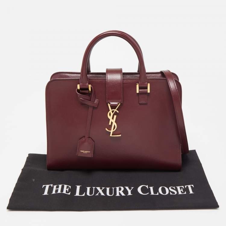 Pre Owned Saint Laurent Burgundy Leather Small Monogram Cabas Bag