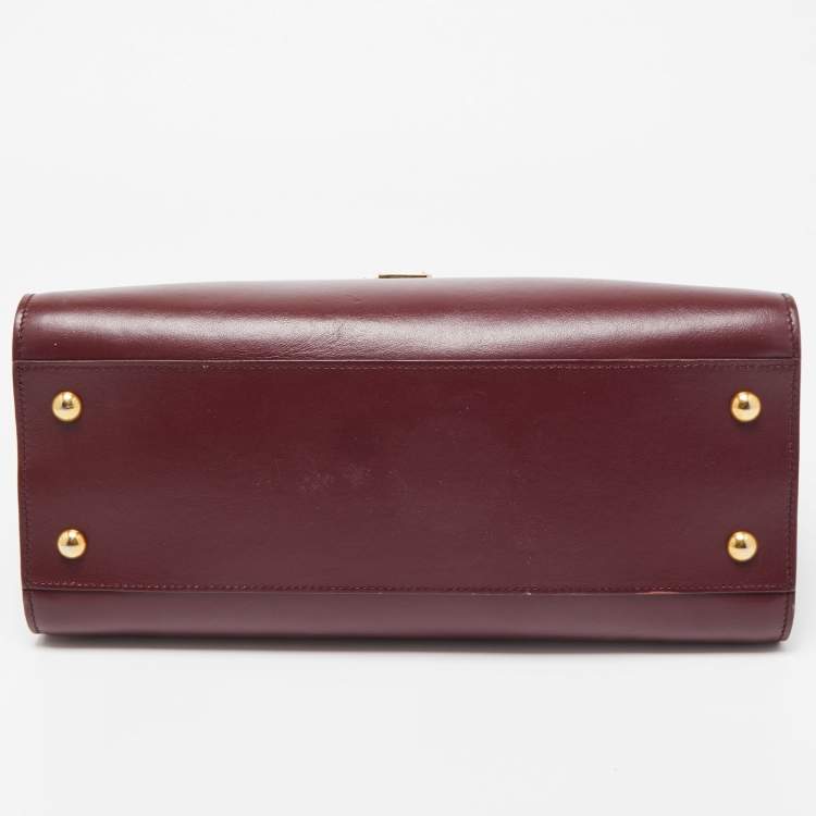 Pre Owned Saint Laurent Burgundy Leather Small Monogram Cabas Bag