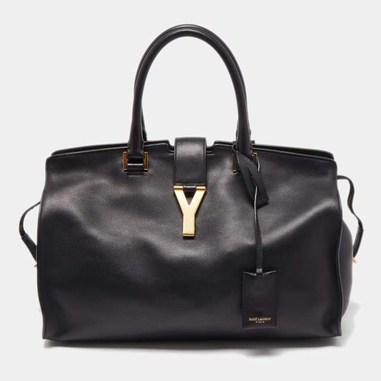 Pre Owned Saint Laurent Black Leather Medium Cabas Chyc Tote