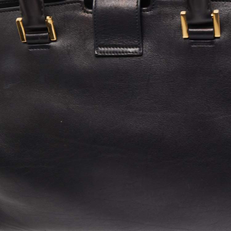 Pre Owned Saint Laurent Black Leather Medium Cabas Chyc Tote