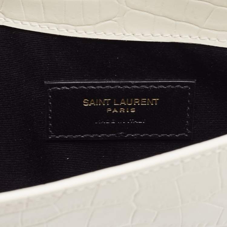مملوكة مسبقًا Saint Laurent Ivory Croc Embossed Leather Medium Uptown Pouch