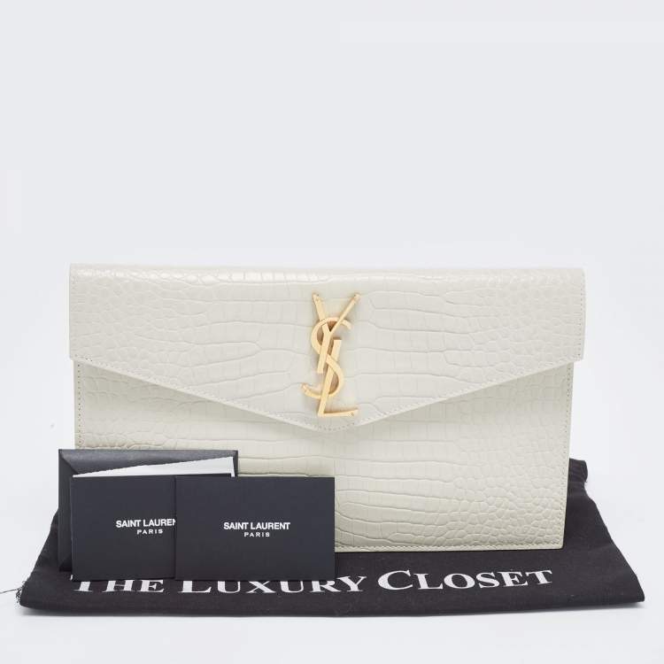 مملوكة مسبقًا Saint Laurent Ivory Croc Embossed Leather Medium Uptown Pouch