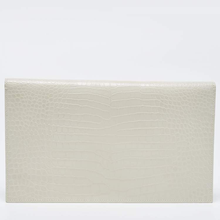مملوكة مسبقًا Saint Laurent Ivory Croc Embossed Leather Medium Uptown Pouch