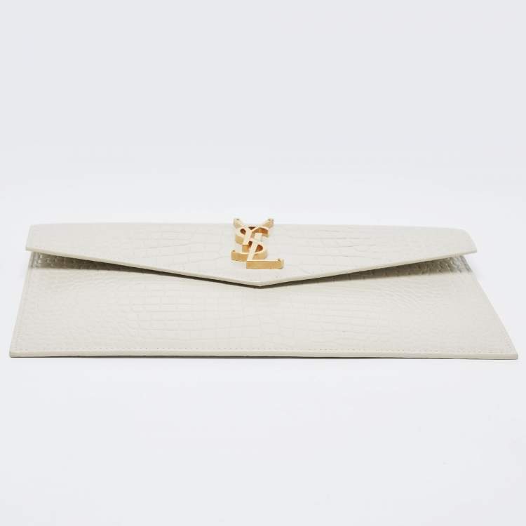 مملوكة مسبقًا Saint Laurent Ivory Croc Embossed Leather Medium Uptown Pouch
