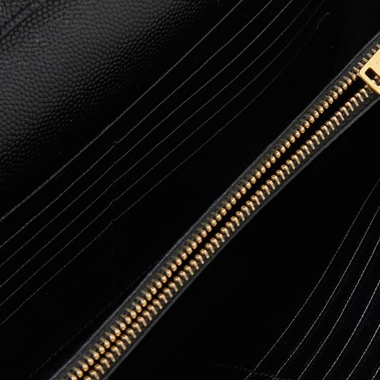 Pre Owned Saint Laurent Black Matelasse Leather Monogram Envelope Wallet on Chain