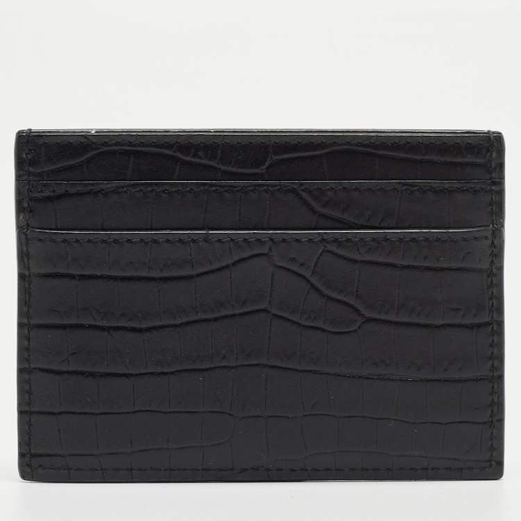 Pre Owned Saint Laurent Black Croc Embossed Leather Monogram Card Holder