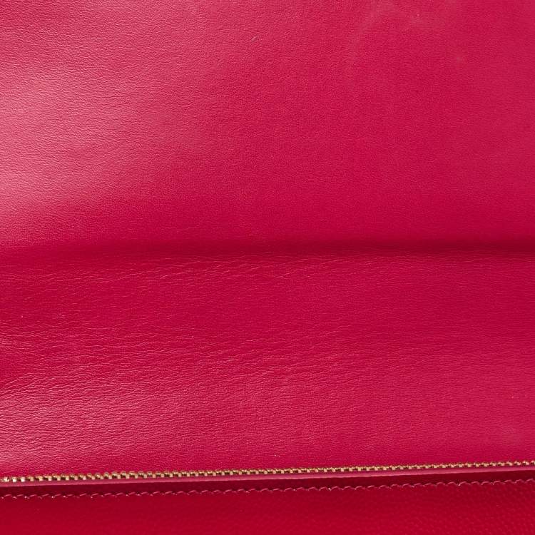 Pre Owned Saint Laurent Fuchsia Textured Patent Leather Classic Wallet on Chain