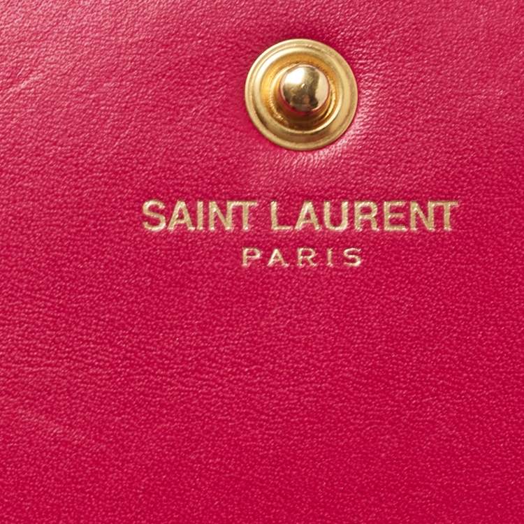 Pre Owned Saint Laurent Fuchsia Textured Patent Leather Classic Wallet on Chain