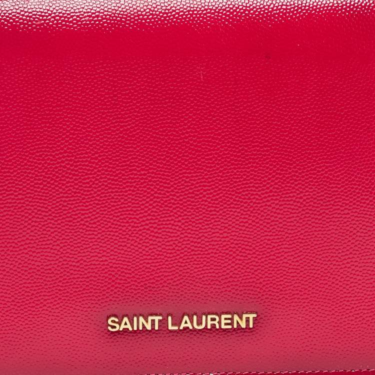 Pre Owned Saint Laurent Fuchsia Textured Patent Leather Classic Wallet on Chain