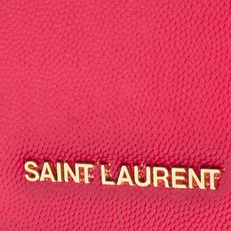 Pre Owned Saint Laurent Fuchsia Textured Patent Leather Classic Wallet on Chain
