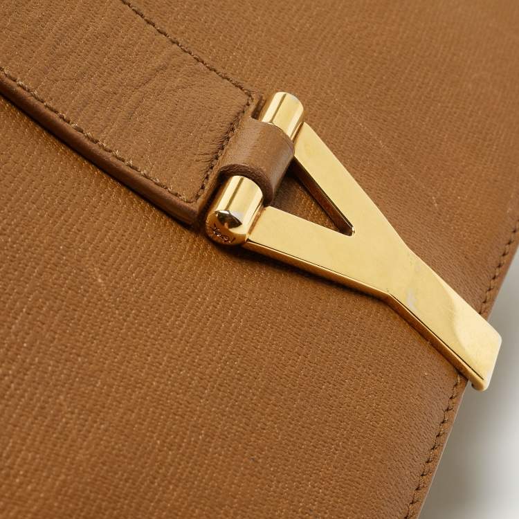 Pre Owned Saint Laurent Tan Leather Chyc Flap Shoulder Bag