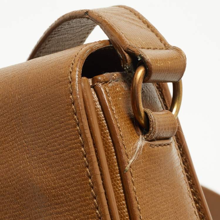 Pre Owned Saint Laurent Tan Leather Chyc Flap Shoulder Bag