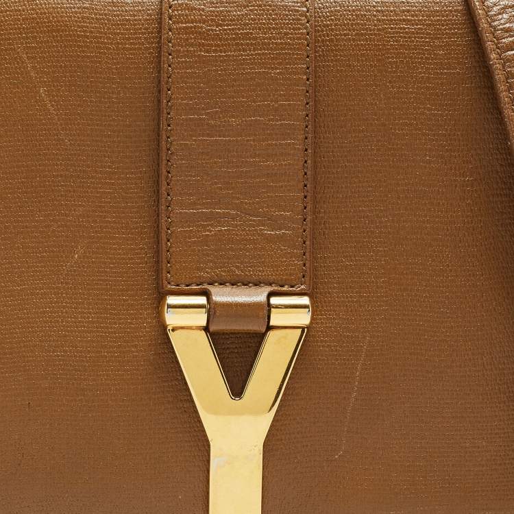 Pre Owned Saint Laurent Tan Leather Chyc Flap Shoulder Bag