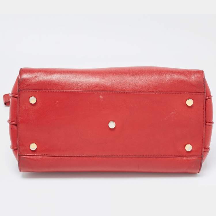 Pre Owned Saint Laurent Red Leather Small Classic Sac De Jour Tote