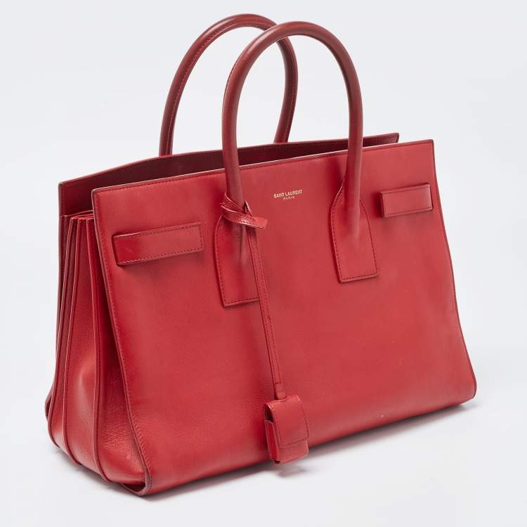 Pre Owned Saint Laurent Red Leather Small Classic Sac De Jour Tote