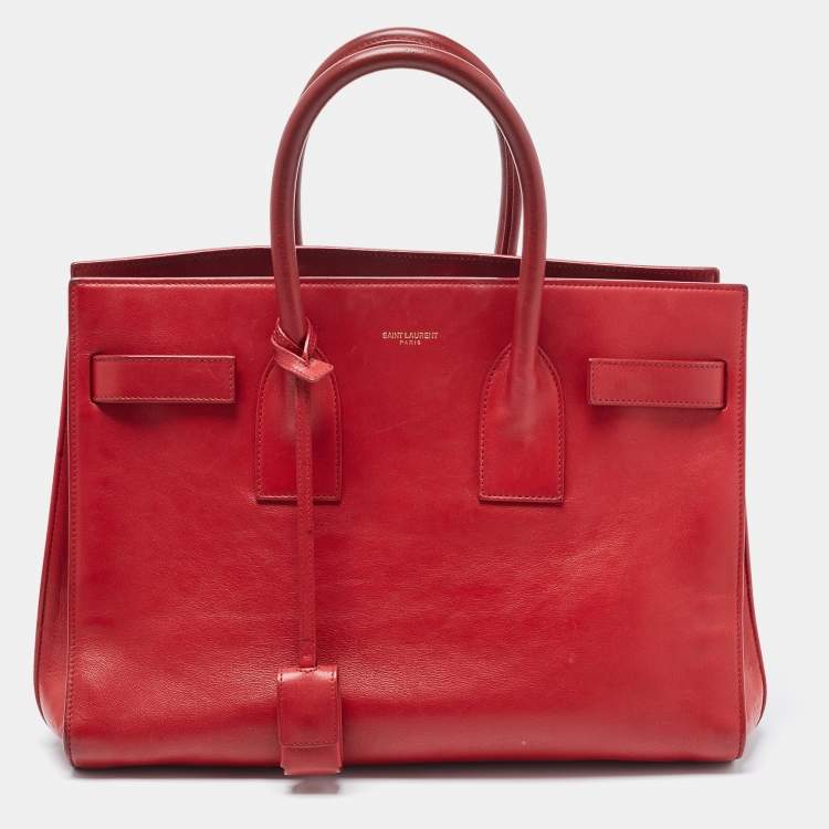 Pre Owned Saint Laurent Red Leather Small Classic Sac De Jour Tote