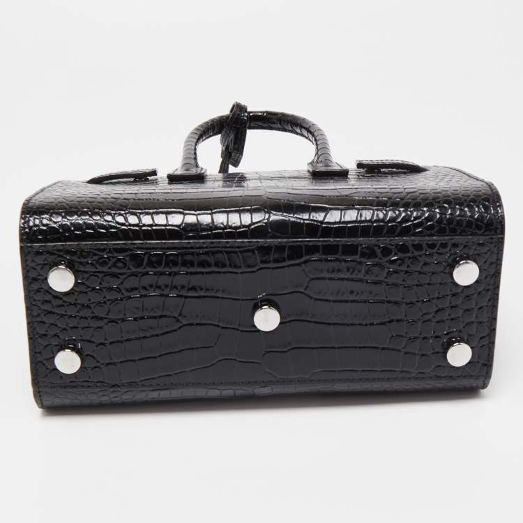 Pre Owned Saint Laurent Black Croc Embossed Leather Nano Classic Sac De Jour Tote