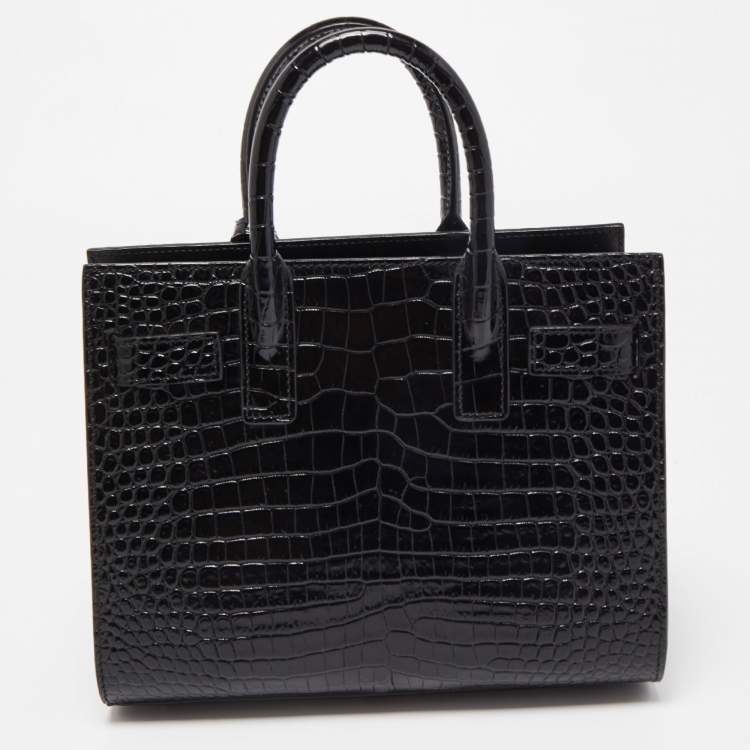 Pre Owned Saint Laurent Black Croc Embossed Leather Nano Classic Sac De Jour Tote