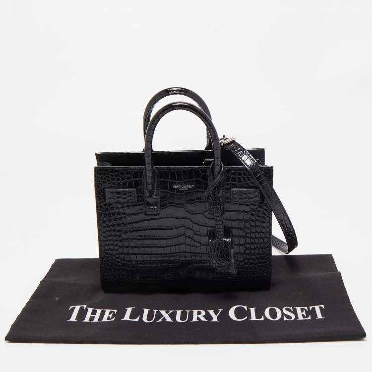 Pre Owned Saint Laurent Black Croc Embossed Leather Nano Classic Sac De Jour Tote