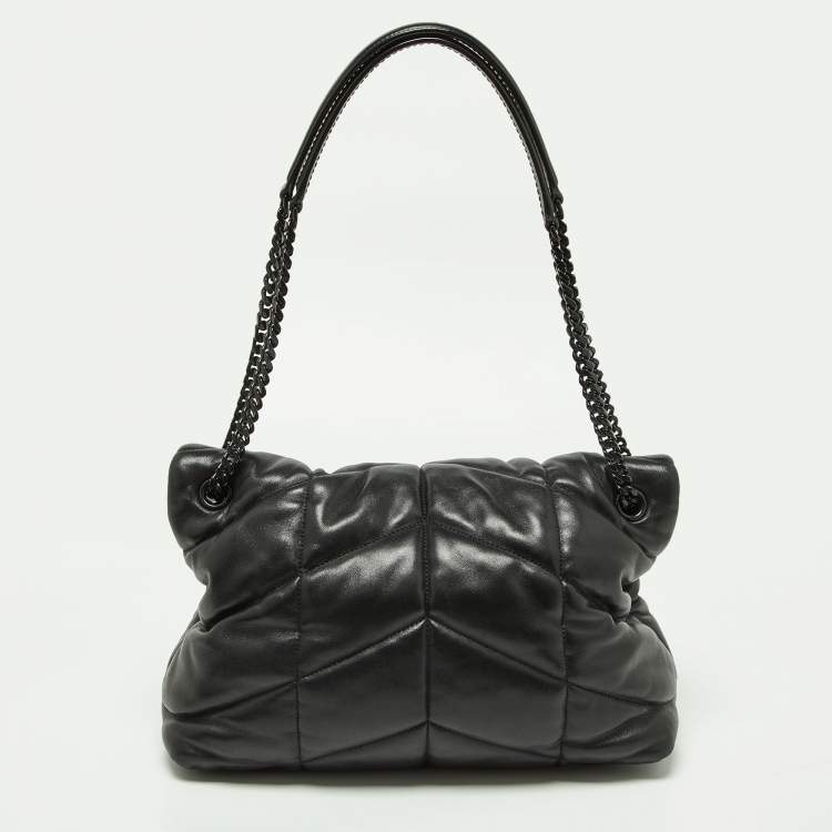 Pre Owned Saint Laurent Black Quilted Puffer Leather Medium Loulou Monogram Shoulder Bag