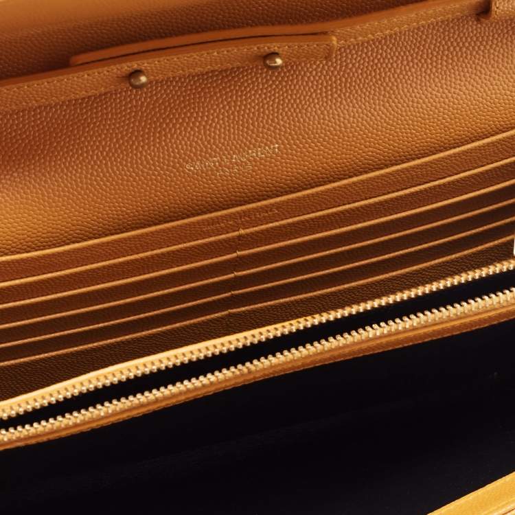 Pre Owned Saint Laurent Mustard Matelassé Leather Monogram Envelope Wallet on Chain