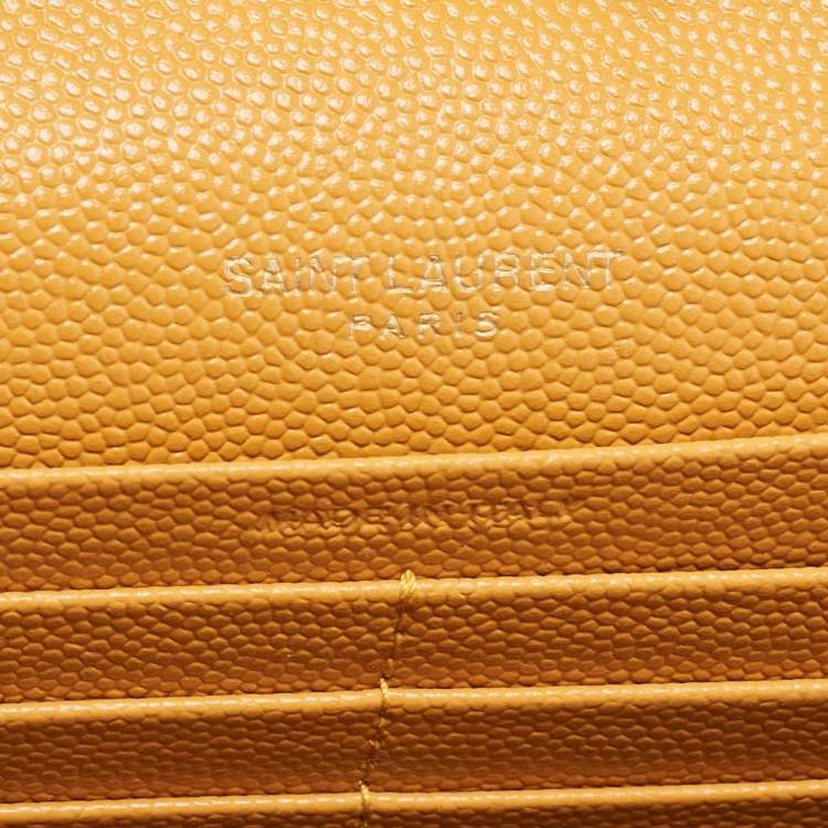 Pre Owned Saint Laurent Mustard Matelassé Leather Monogram Envelope Wallet on Chain