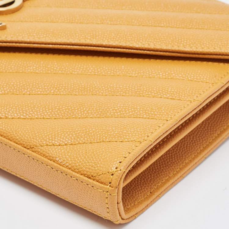 Pre Owned Saint Laurent Mustard Matelassé Leather Monogram Envelope Wallet on Chain