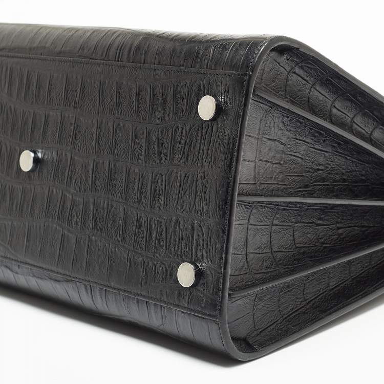 Pre Owned Saint Laurent Black Croc Embossed Leather Large Sac De Jour Tote