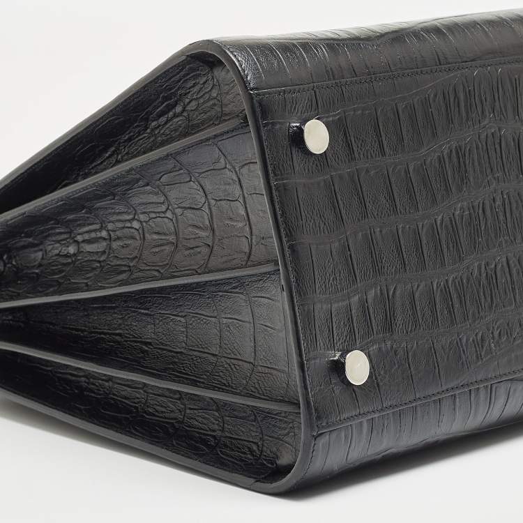 Pre Owned Saint Laurent Black Croc Embossed Leather Large Sac De Jour Tote