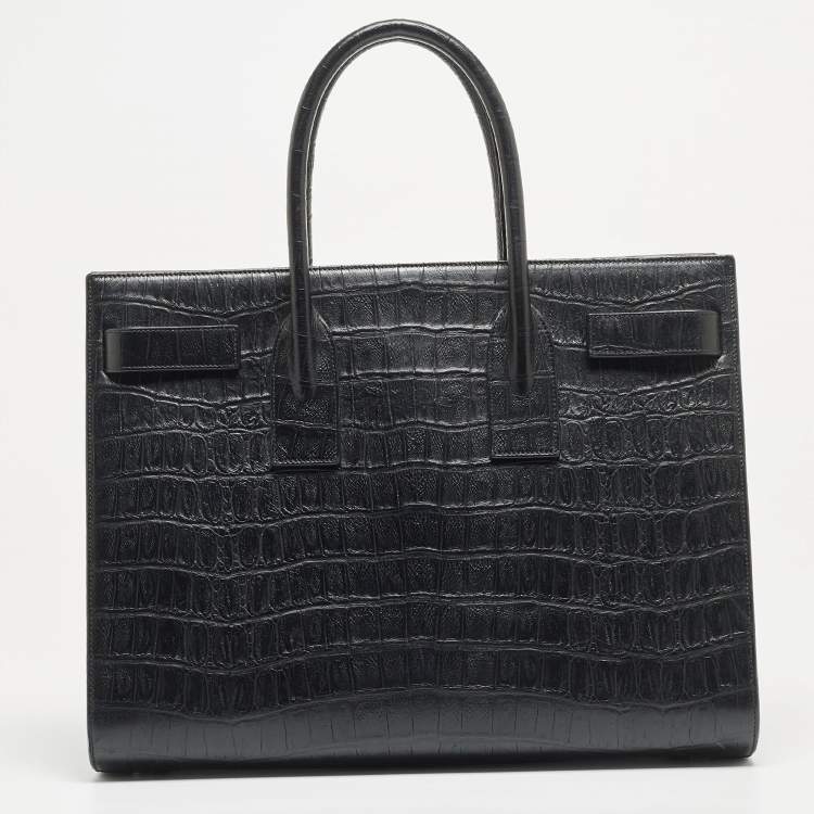 Pre Owned Saint Laurent Black Croc Embossed Leather Large Sac De Jour Tote