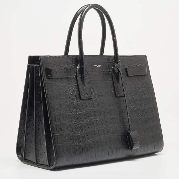 Pre Owned Saint Laurent Black Croc Embossed Leather Large Sac De Jour Tote