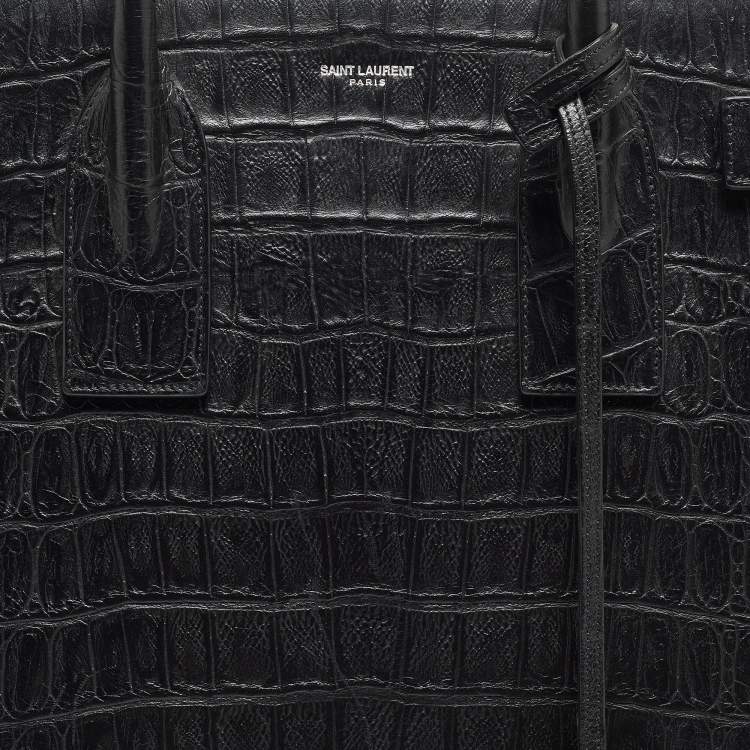 Pre Owned Saint Laurent Black Croc Embossed Leather Large Sac De Jour Tote