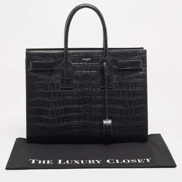 Pre Owned Saint Laurent Black Croc Embossed Leather Large Sac De Jour Tote