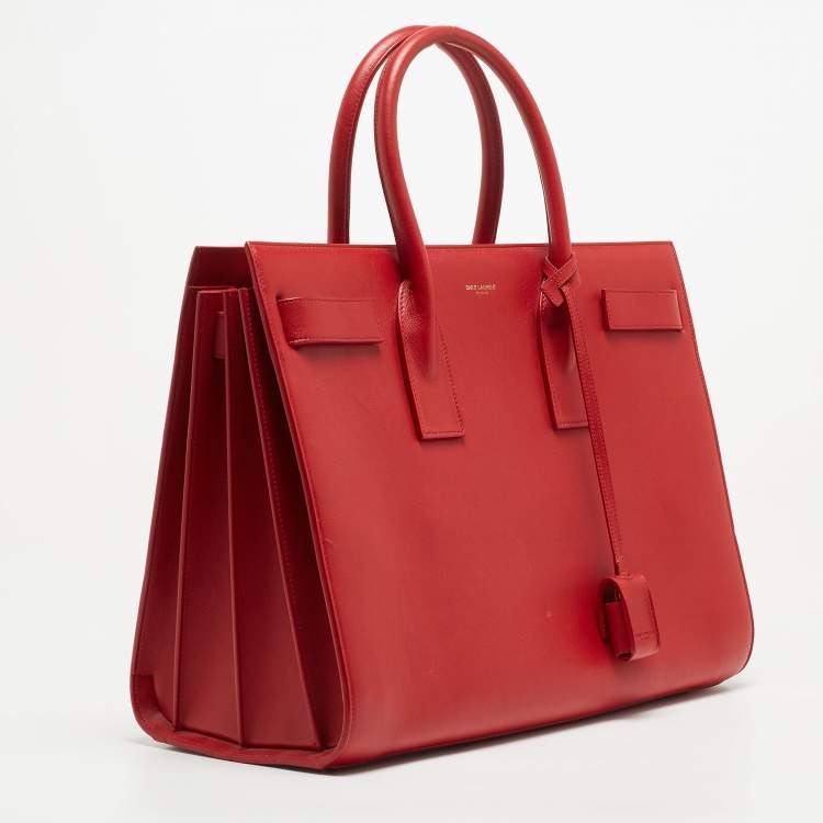 Pre Owned Saint Laurent Red Leather Large Sac De Jour Tote