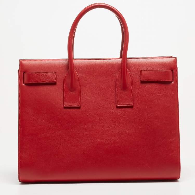 Pre Owned Saint Laurent Red Leather Large Sac De Jour Tote