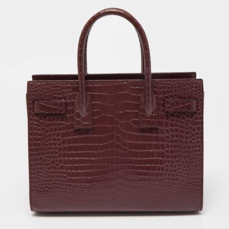 Pre Owned Saint Laurent Burgundy Croc Embossed Leather Baby Classic Sac De Jour Tote