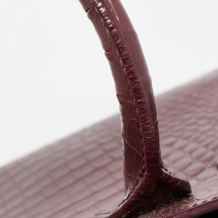 Pre Owned Saint Laurent Burgundy Croc Embossed Leather Baby Classic Sac De Jour Tote