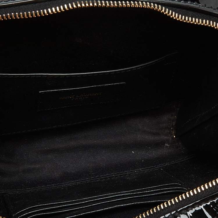 Pre Owned Saint Laurent Black Patent Leather Vicky Monogram Belt Bag