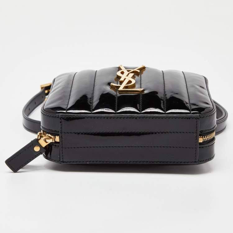 Pre Owned Saint Laurent Black Patent Leather Vicky Monogram Belt Bag