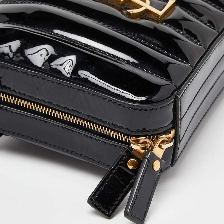 Pre Owned Saint Laurent Black Patent Leather Vicky Monogram Belt Bag