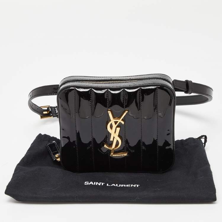 Pre Owned Saint Laurent Black Patent Leather Vicky Monogram Belt Bag