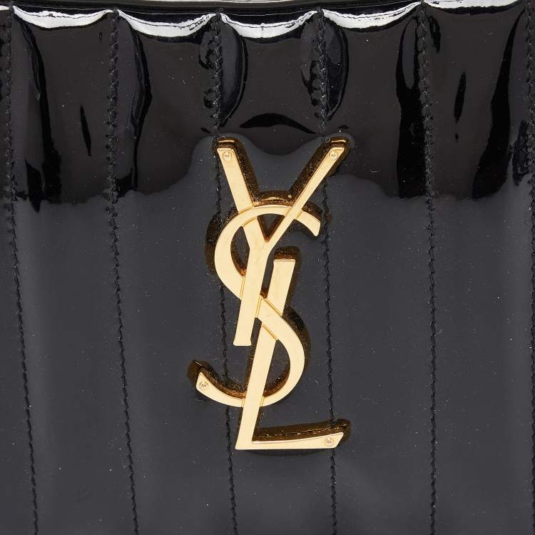 Pre Owned Saint Laurent Black Patent Leather Vicky Monogram Belt Bag