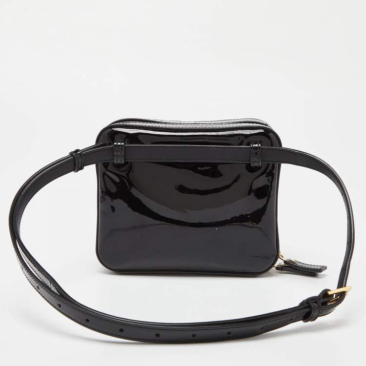 Pre Owned Saint Laurent Black Patent Leather Vicky Monogram Belt Bag