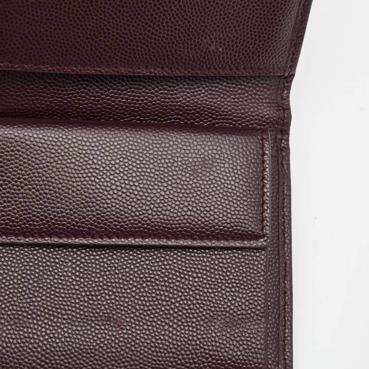Pre Owned Saint Laurent Burgundy Matelassé Leather Monogram Trifold Wallet