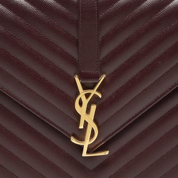 Pre Owned Saint Laurent Burgundy Matelassé Leather Large Monogram Envelope Shoulder Bag