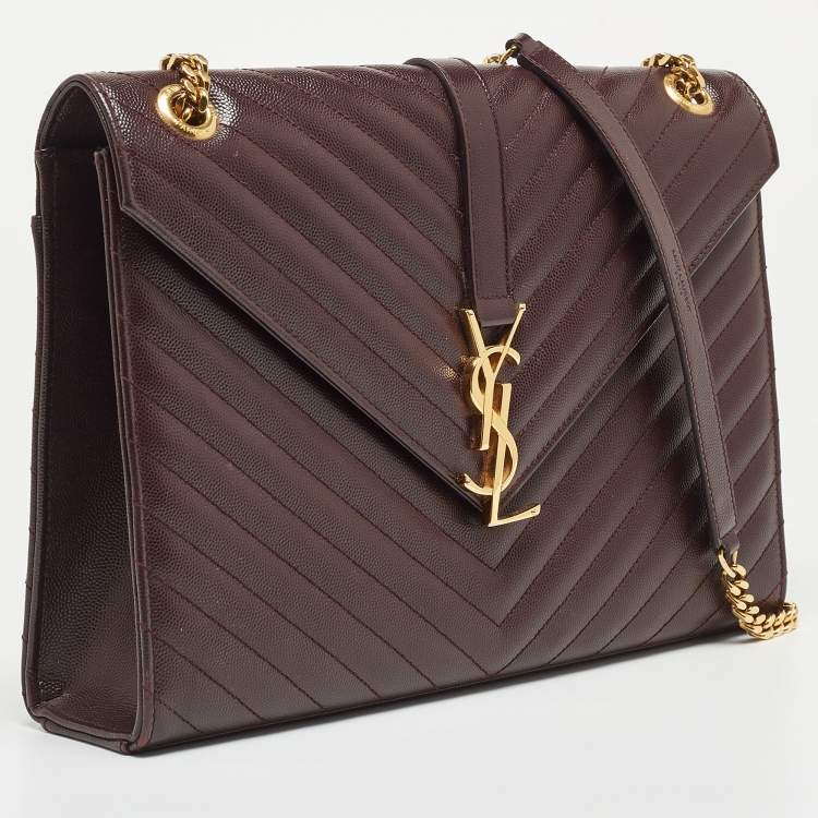Pre Owned Saint Laurent Burgundy Matelassé Leather Large Monogram Envelope Shoulder Bag