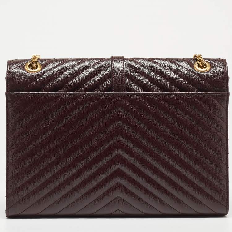 Pre Owned Saint Laurent Burgundy Matelassé Leather Large Monogram Envelope Shoulder Bag