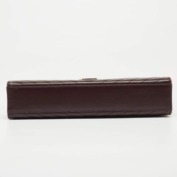 Pre Owned Saint Laurent Burgundy Matelassé Leather Large Monogram Envelope Shoulder Bag