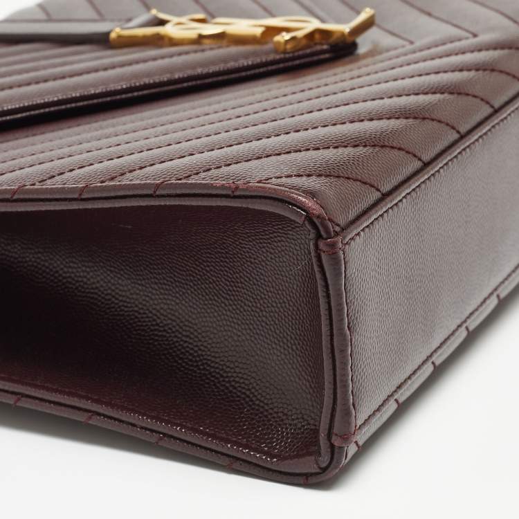 Pre Owned Saint Laurent Burgundy Matelassé Leather Large Monogram Envelope Shoulder Bag