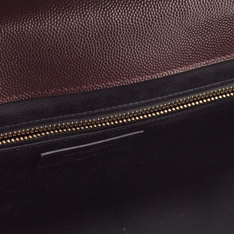 Pre Owned Saint Laurent Burgundy Matelassé Leather Large Monogram Envelope Shoulder Bag